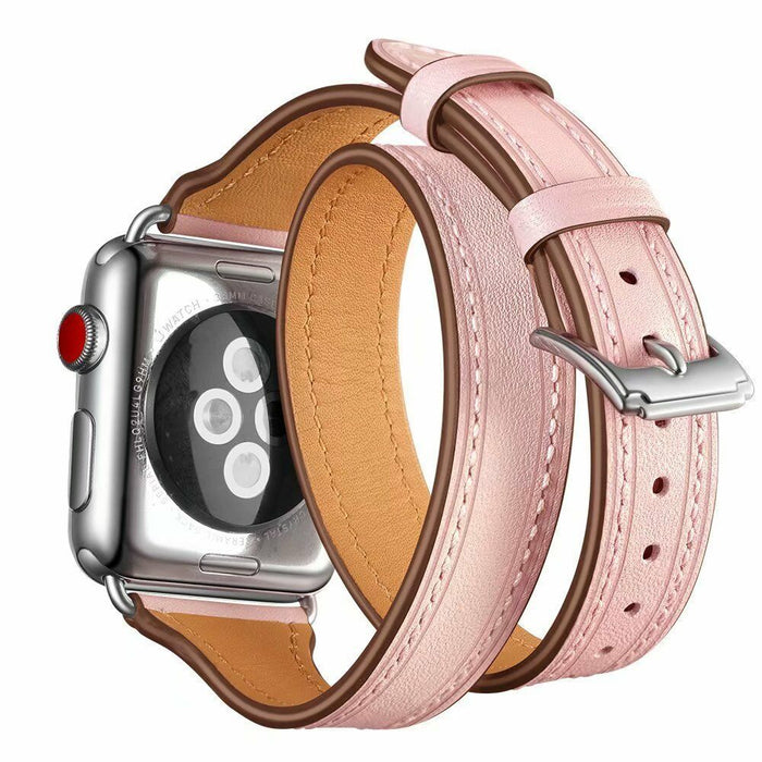 Double loop leather watch strap Pink