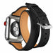 Double loop leather watch strap Black