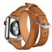 Double loop leather watch strap Brown