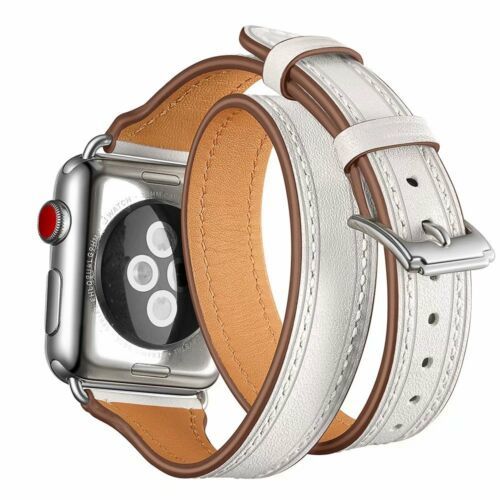 Double loop leather watch strap White