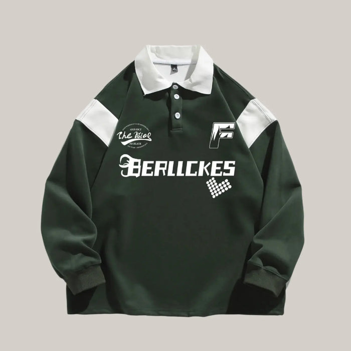 American Contrast Color Polo Shirt Dark Green