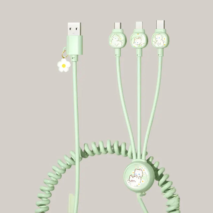 Creative Gift Spring One For Three Data Cables Green