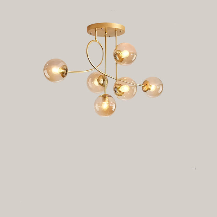Geometric Iron Chandelier for Living Rooms Golden Cognac Lampshade
