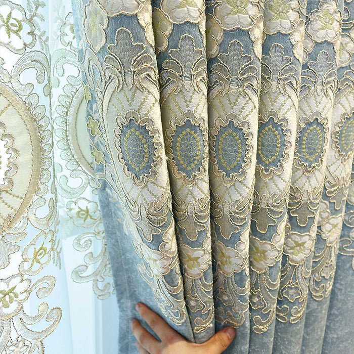 European Embroidered Chenille Room-Darkening Curtain Fabric