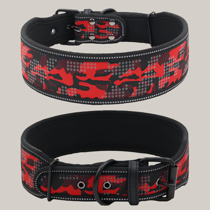 Reflective Camouflage Dog Collar Red