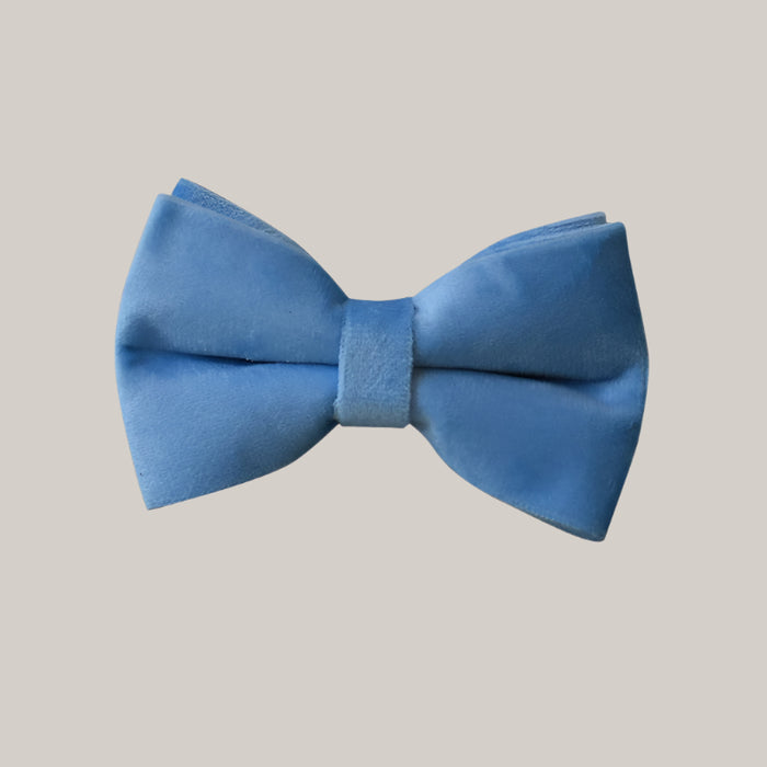 Blue Velvet Dog Collar and Leash Set Bow tie