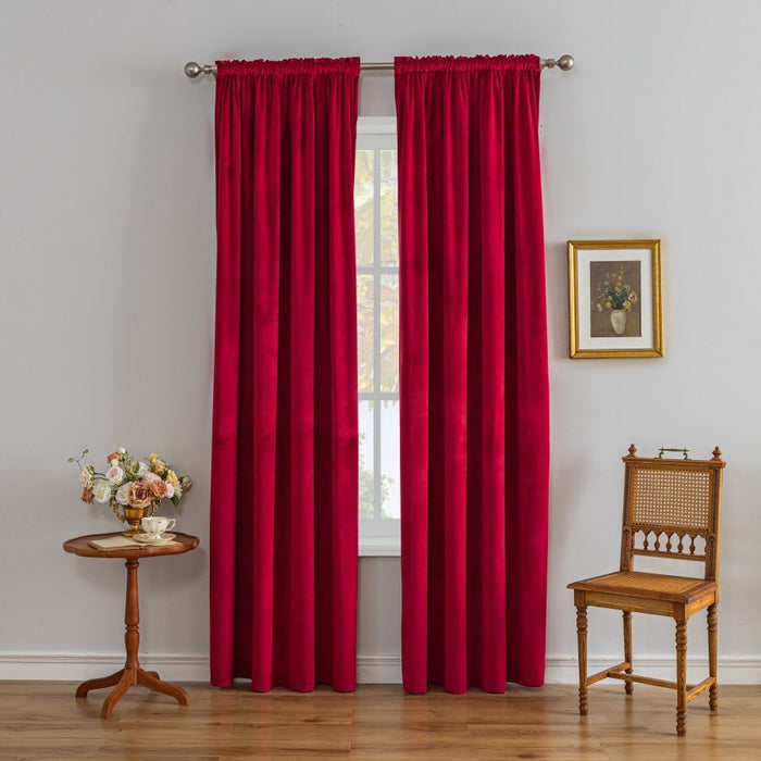 Velvet Luxury Natural Drape Comfortable High Shading Curtain Wine Red
