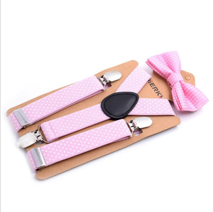 Elastic Boys Suspender Bowties Set Pink