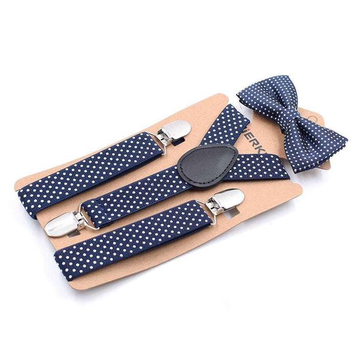 Elastic Boys Suspender Bowties Set Navy blue