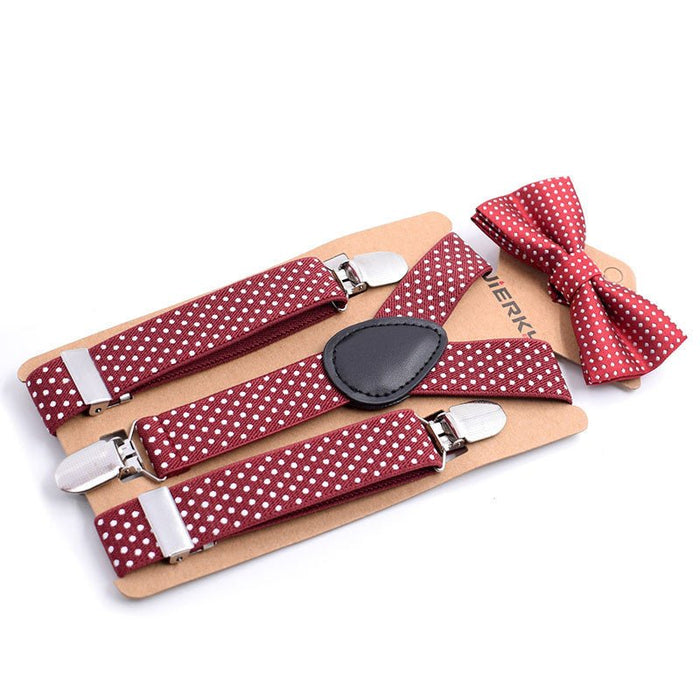 Boys' Elastic Suspenders and Bow Tie Set Wine red