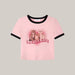 Lovely Cartoon Print Crop T-shirts Female Pink