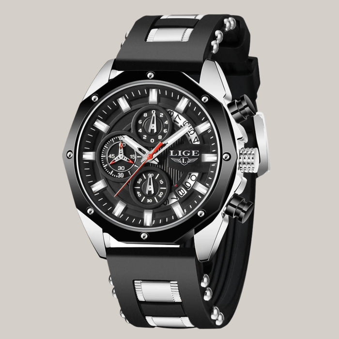Silicone-Strap Everyday Watch Silver black