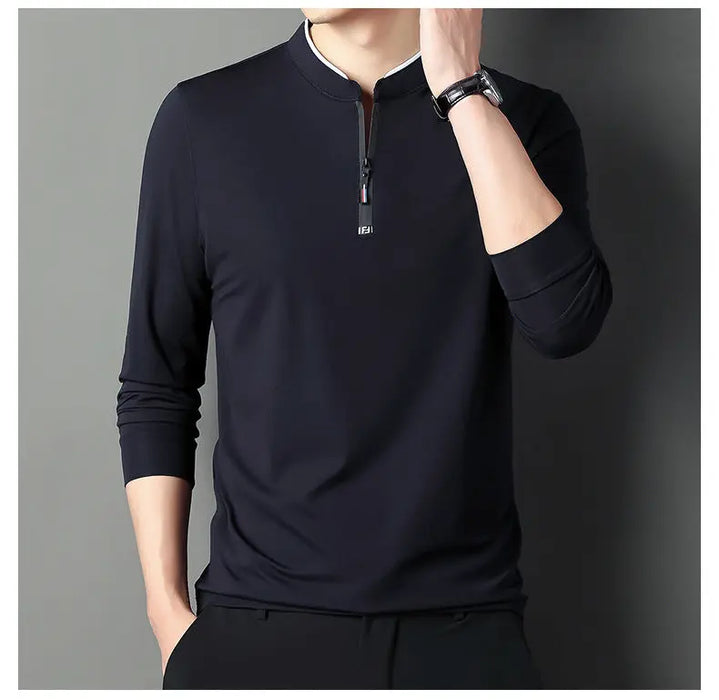 Leisure Young Men Stand Collar Pull Navy Blue