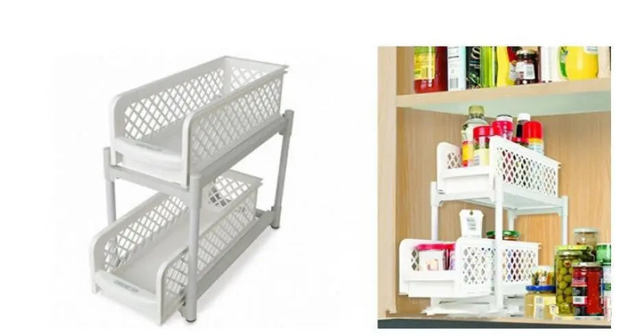 2-Tier Plastic Countertop Storage Rack, 41.5 × 19.3 × 9.3 cm