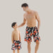 Parent Child Swimwear Quick Drying Beach Pants Black monstera