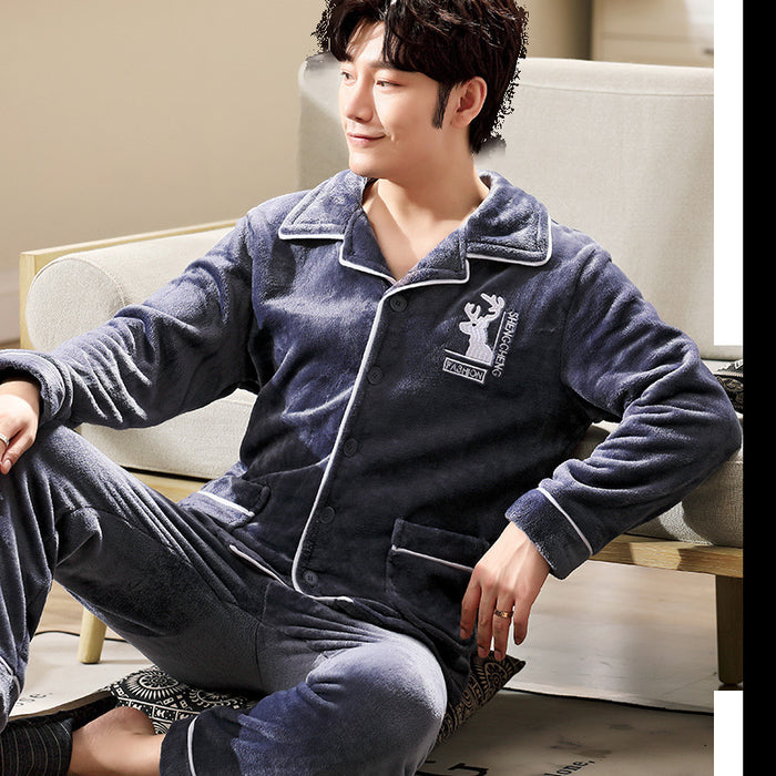 Men's Long-sleeved Flannel Warm Men's Pajamas