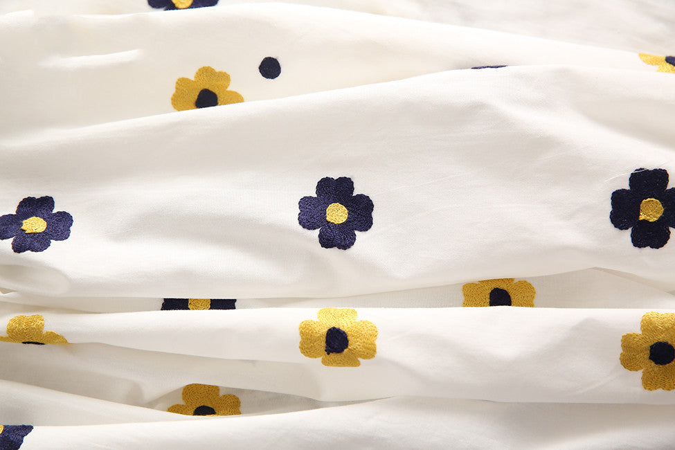 Blue Floral Embroidered Cotton Fabric, 150 × 50 cm Spring