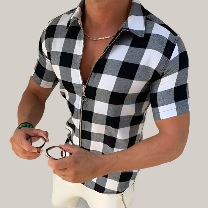 Zipper Short Sleeve Shirts Men Clothing