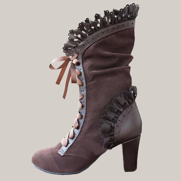 Lace-Up Boots with Ruched Detail Brown