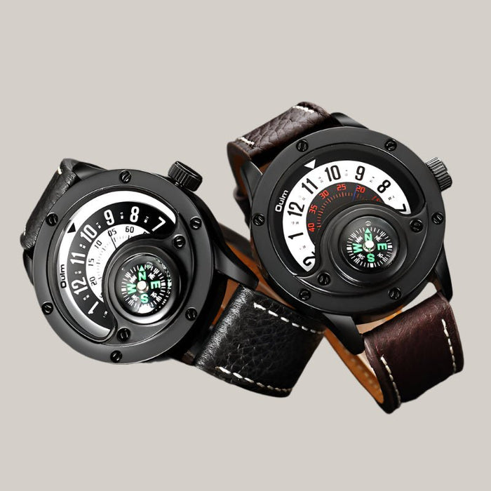 Leather-Strap Watch with Compass