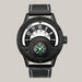 Leather-Strap Watch with Compass Black