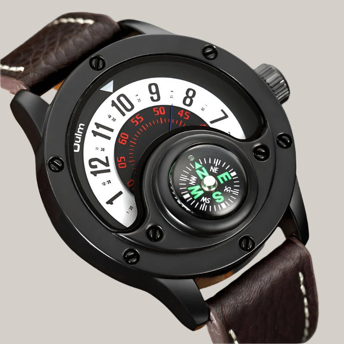 Leather-Strap Watch with Compass