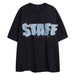 Letter Denim Patch Short Sleeve Men Clothing Black