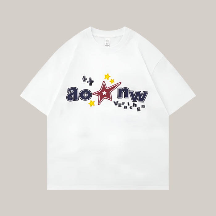 Men's Letter-Print Summer T-Shirt White