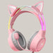 Illuminated Wired Gaming Headset Cats ear pink USB