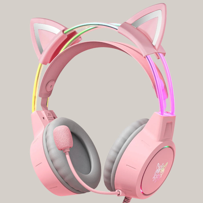 Illuminated Wired Gaming Headset Cats ear pink USB