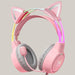 Light-emitting Wired Gaming Headset Cats ear pink USB