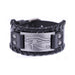 Long-Eye Alloy Link Bracelet Ancient silver Black wide leather