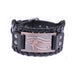 Long-Eye Alloy Link Bracelet Ancient red copper Black wide leather