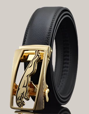 Men's Leather Belt with Automatic Buckle Tiger Gold Buckle