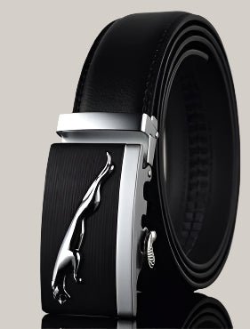 Men Automatic Buckle Leather Belts Leopard Black