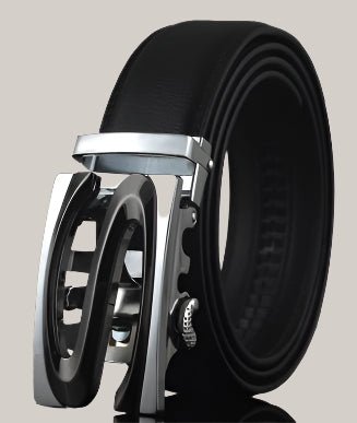 Men's Leather Belt with Automatic Buckle Letter Black