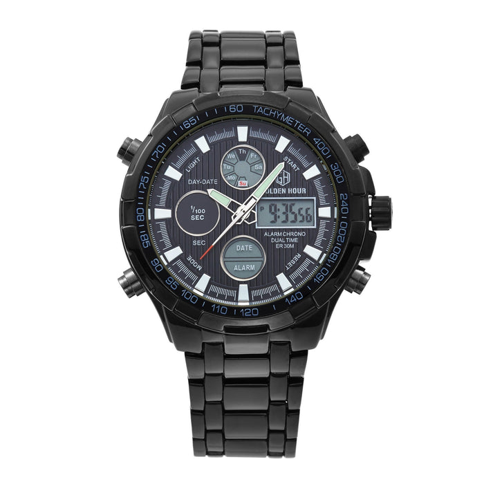 Men's Calendar Alloy Sports Multi-function Watch Black
