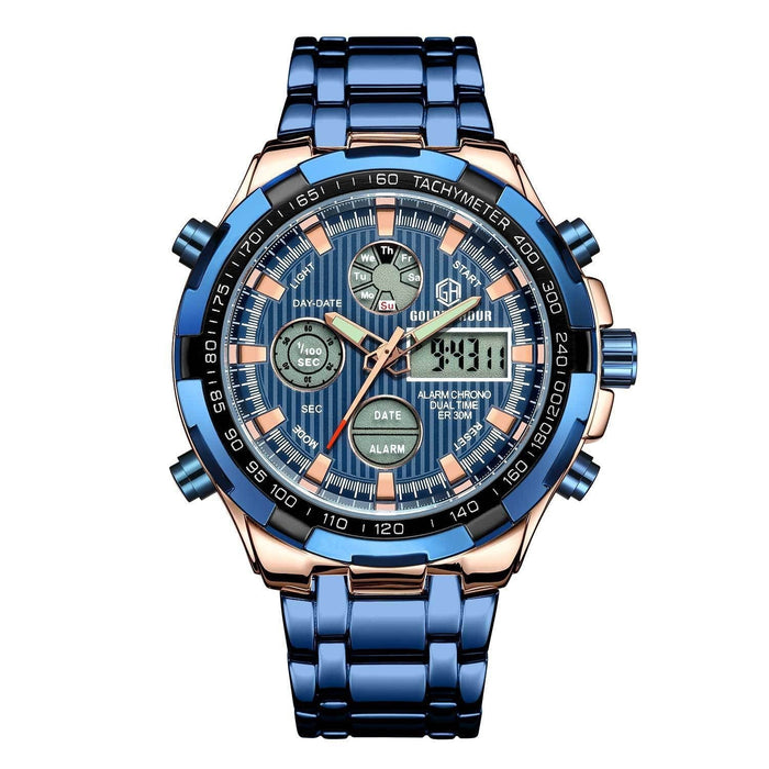 Men's Calendar Alloy Sports Multi-function Watch Blue