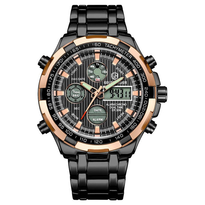 Men's Calendar Alloy Sports Multi-function Watch Rose gold black