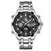 Men's Calendar Alloy Sports Multi-function Watch Silvery black