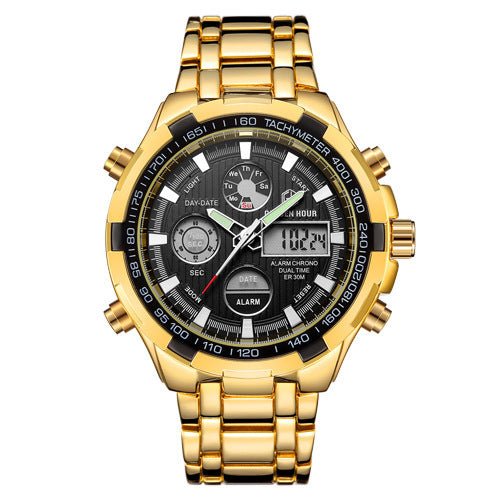 Men's Multifunction Sports Watch with Calendar Gold black