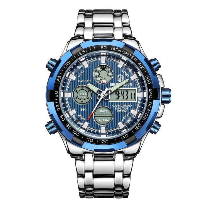 Men's Calendar Alloy Sports Multi-function Watch Silvery blue