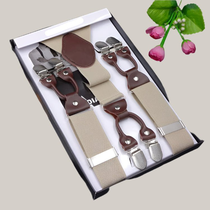 Men's Six Clip Jacquard Suspenders Khaki