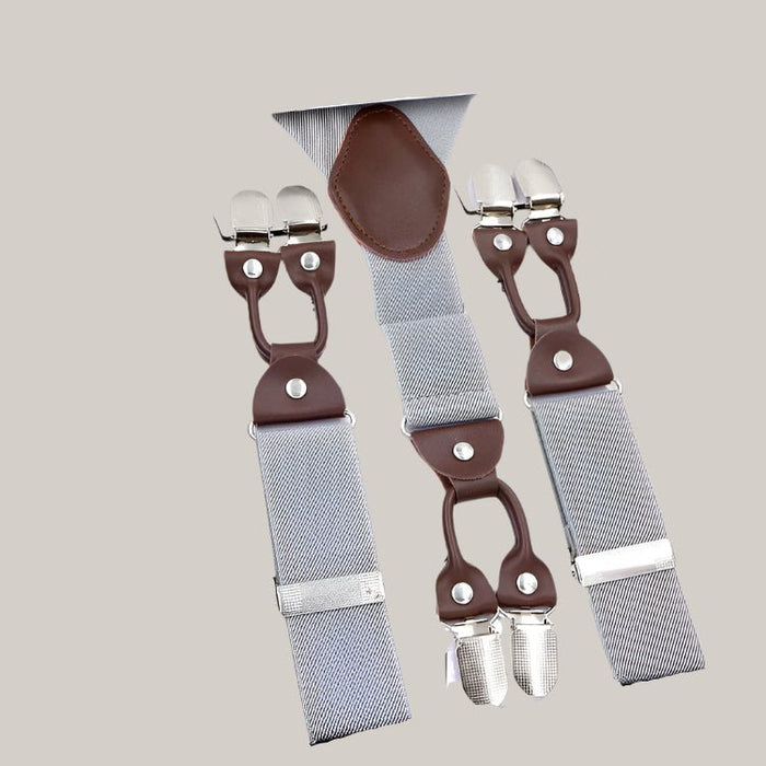 Men's Six Clip Jacquard Suspenders Light Gray