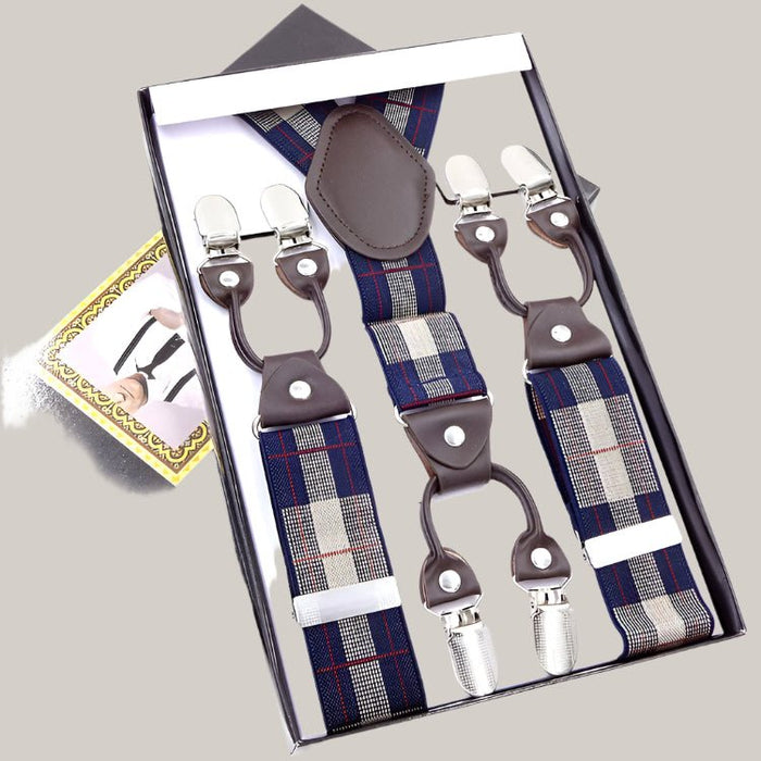 Men's Six Clip Jacquard Suspenders Bala Plaid