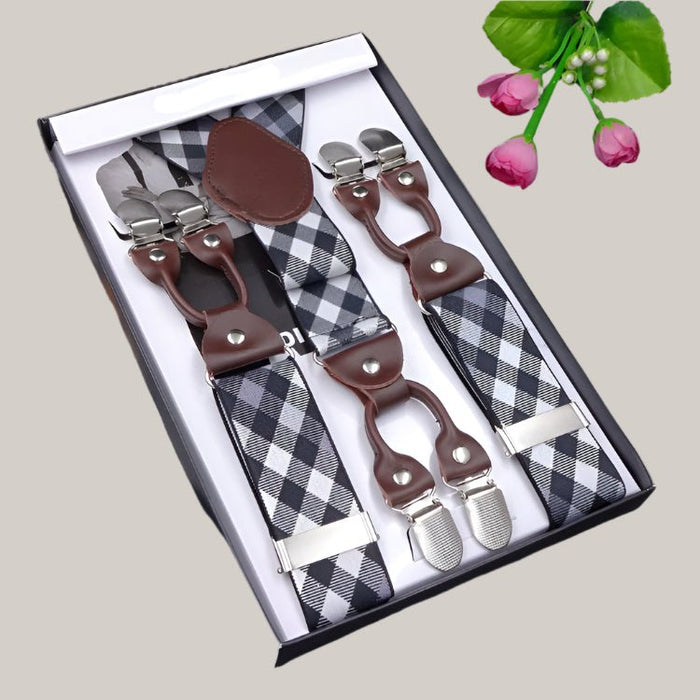 Men's Six Clip Jacquard Suspenders Eight Packs