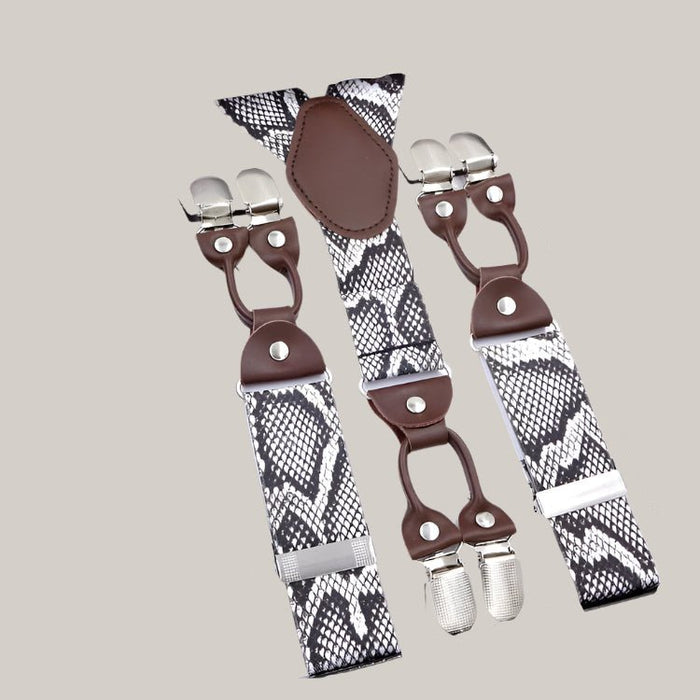 Men's Six Clip Jacquard Suspenders Snake Pattern