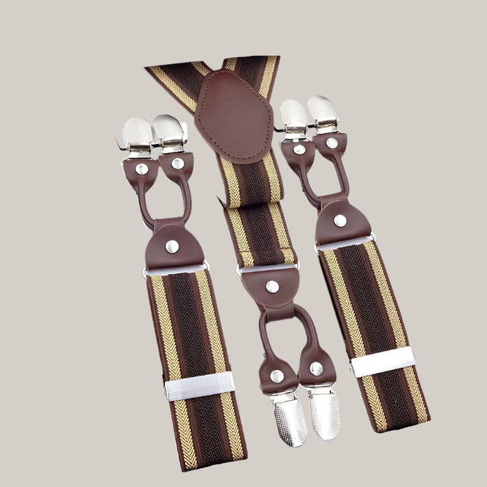 Men's Six Clip Jacquard Suspenders Zong Coffee Stripes