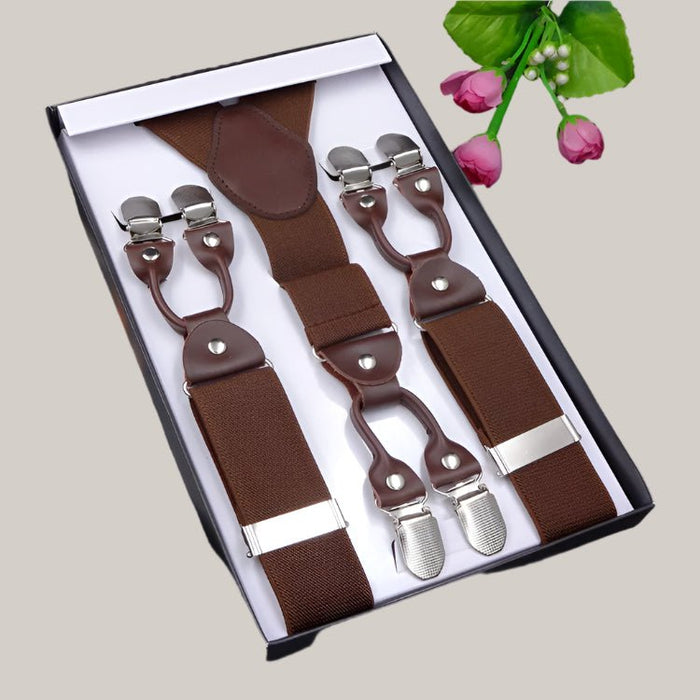 Men's Six Clip Jacquard Suspenders Coffee Color