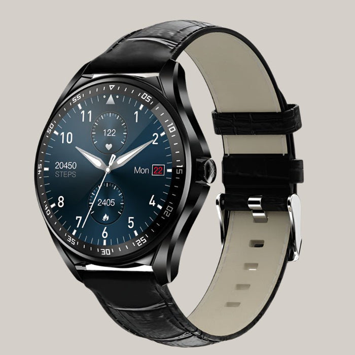 Multi-sport Bracelet With GPS Track For Blood Pressure And Oxygen Black leather
